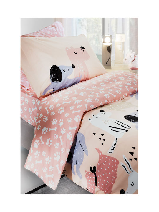 Saint Clair Single Cotton Sheets Set Doggy Pink 160x260cm 3 Pieces