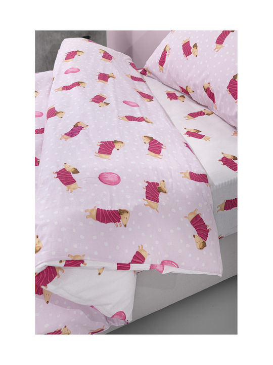 Saint Clair Set Kinderbettbezug Einzel mit Kissenbezug Baumwolle Fuchsia 160x220cm
