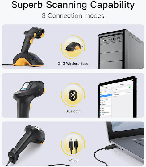 Inateck Handheld-Scanner Drahtlos mit 2D- und QR-Barcode-Lesefunktion