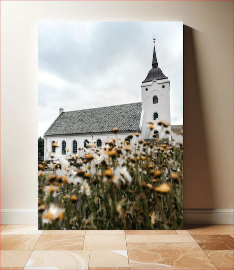 Gemälde Kirche Feld Blumen Kirche Blume 50x80
