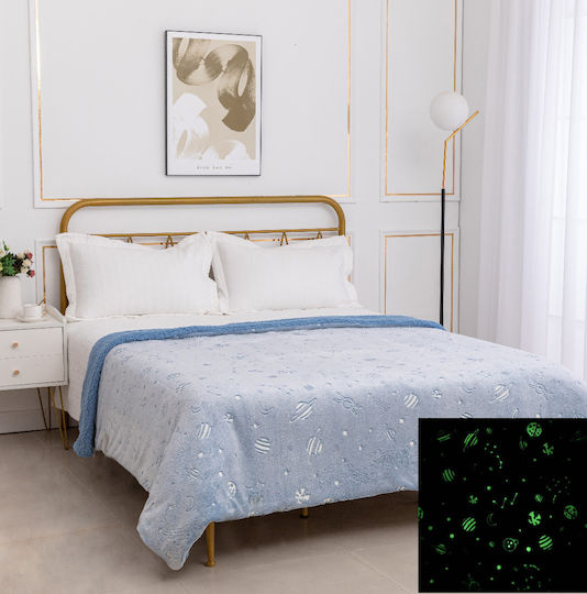 Silk Fashion Κουβέρτα Sherpa Space Φωσφορίζουσα Γαλάζια 170x220εκ.