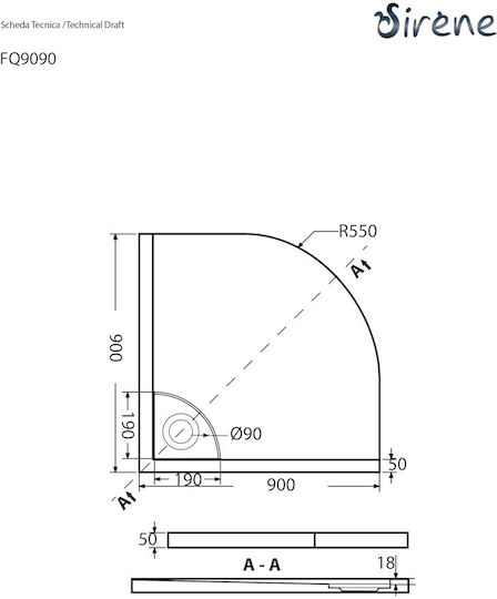 Sirene Semicircular Acrylic Shower White Flow 90x90x5cm