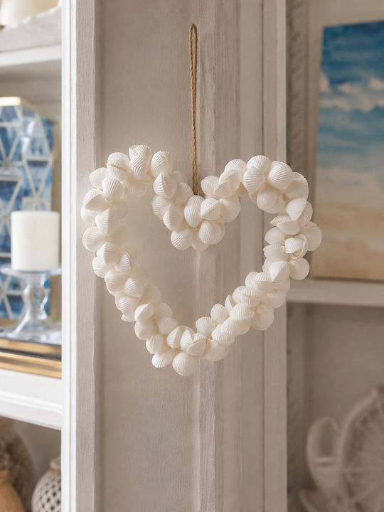 Hanging Handmade White Wreath Heart Shells Decoration Hanging Or Tabletop 16cm Hanging Handmade White Wreath Heart Shells Decoration Hanging Or Tabletop 16cm