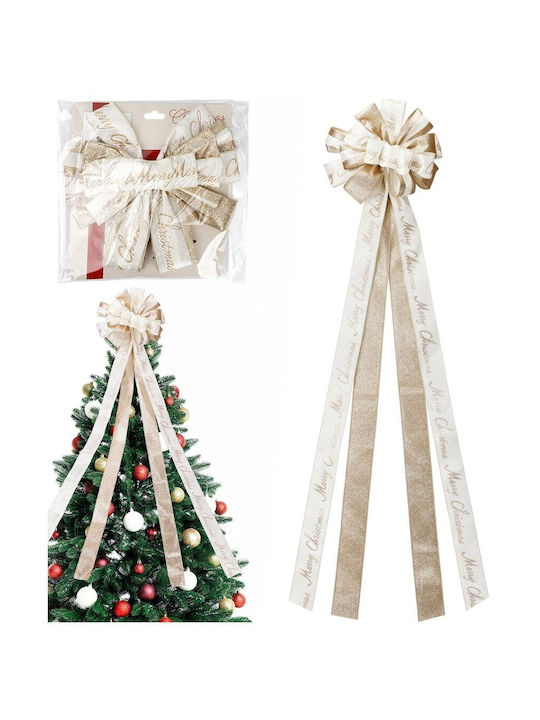 Top Bow Illuminated Fabric Ecru 33x130cm with Glitter