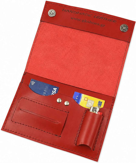 Gk Shoes Gk Shoes Leder Tabaktasche Handgefertigt mit Magnetverschluss 10x16.5cm Tabak Rote