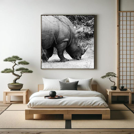 Grazing Rhino In Black And White Ρινόκερος Που Βόσκει Σε Μαύρο Και Άσπρο σε Καμβά
