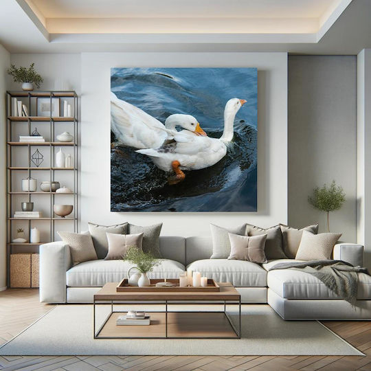 Panou Two White Ducks By Water Două Păpăițe Albe Lângă Apă 110x110