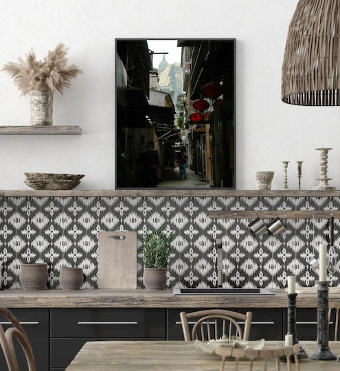 Painting Narrow Alley Lanterns Modern Building In Background Narrow Alley Lanterns Modern Building In Background 100x150