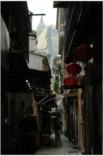 Painting Narrow Alley Lanterns Modern Building In Background Narrow Alley Lanterns Modern Building In Background 100x150