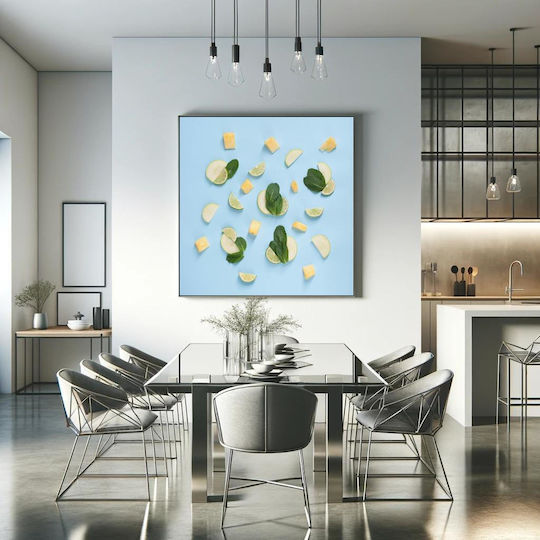 Πίνακας Fresh Fruit Mint On Blue Background Φρέσκα Φρούτα Μέντα Μπλε Φόντο 110x110