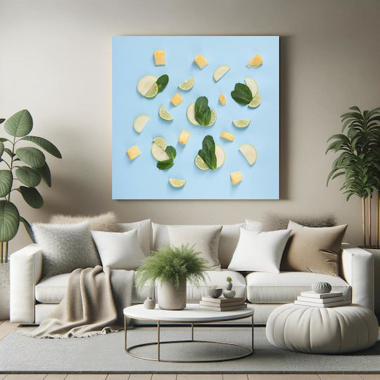 Πίνακας Fresh Fruit Mint On Blue Background Φρέσκα Φρούτα Μέντα Μπλε Φόντο 110x110