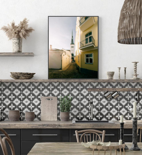 iLovePrints Gemälde Enge Gasse Kirchturm Schmaler Weg Kirchliches Glockenturm 100x150