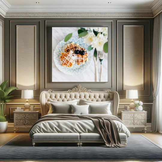Waffles With Cherries On A Patterned Plate 1 On Canvas Waffles With Cherries On A Patterned Plate 1 On Canvas