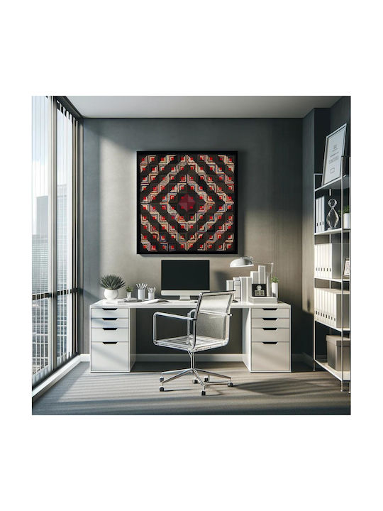 Painting Blocks Arranged in Barn Raising Pattern Block Centers Red Wool Strips in Variety Solid Colors Prints Blue Edge Binding Back Is Black White Small Floral Print on Grey Ground 120x120