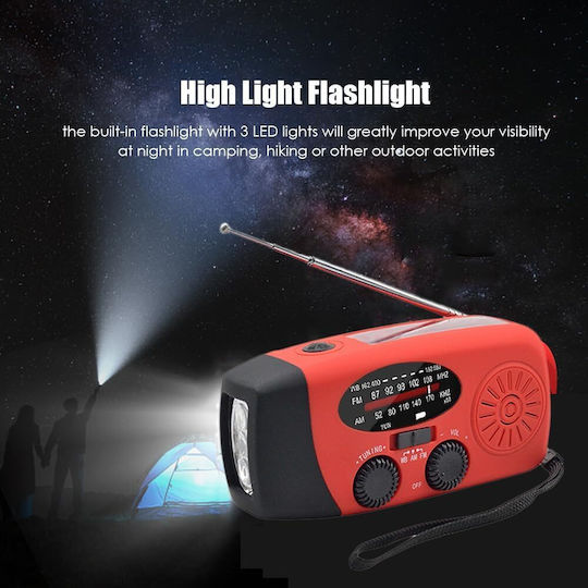 Radio Portabil Multifuncțional 3 în 1 Zola Lanternă LED SOS Solar Încărcare Manuală USB Funcție de Încărcare a Telefonului Mobil Impermeabil 2000 mAh AM FM 130 x 60 x 45 mm Negru Roșu