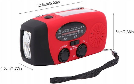 Radio Portabil Multifuncțional 3 în 1 Zola Lanternă LED SOS Solar Încărcare Manuală USB Funcție de Încărcare a Telefonului Mobil Impermeabil 2000 mAh AM FM 130 x 60 x 45 mm Negru Roșu