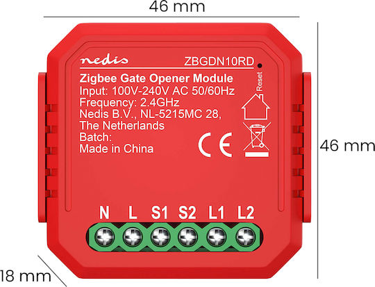 Nedis Zigbee 3.0 2.5w Smart Switch Garage Door Openers Red