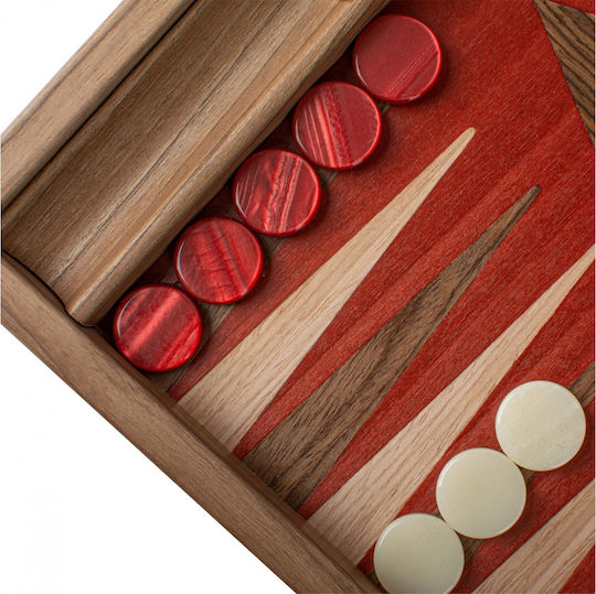 Manopoulos Walnut Wooden Checkers & Dice for Backgammon Handmade Red 20cm