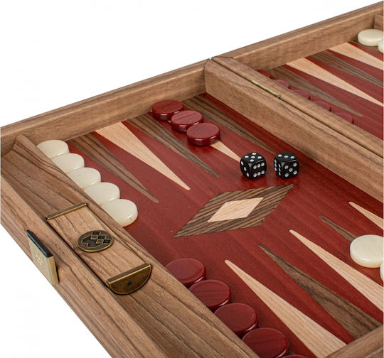 Manopoulos Walnut Wooden Checkers & Dice for Backgammon Handmade Red 20cm