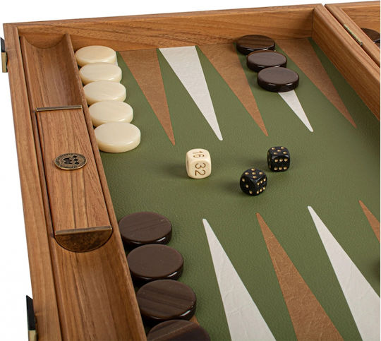 Manopoulos Leatherette Wooden Checkers & Dice Set for Backgammon Handmade Green / Yellow