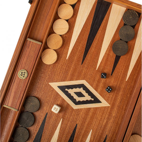 Manopoulos Wooden Checkers & Dice Set for Backgammon Handmade Black 17cm