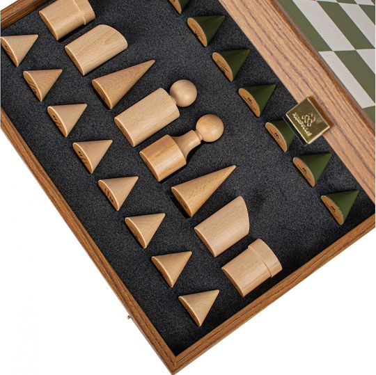 Manopoulos Wooden Chess Pawns Handmade Green / White / Beige 8.5cm