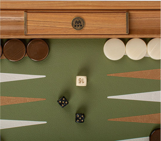 Manopoulos Leatherette Wooden Checkers & Dice Set for Backgammon Handmade Green / Yellow