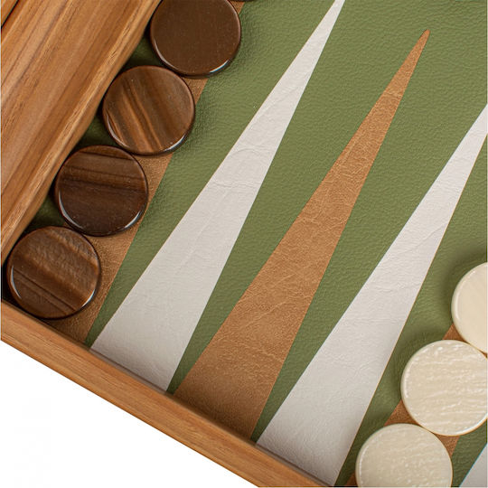 Manopoulos Leatherette Wooden Checkers & Dice Set for Backgammon Handmade Green / Yellow
