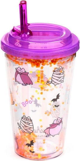 Pusheen Plastic Kids Water Bottle Halloween Thermos with Straw Multicolour 500ml