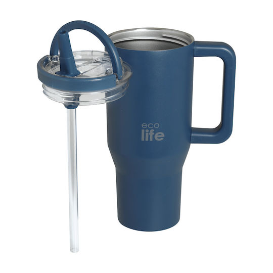 Ecolife Thermos Bottle Stainless Steel BPA Free 900ml Double Handle Ecolife Blue Marine with Handle