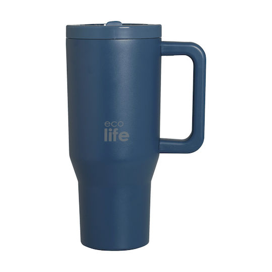Ecolife Thermos Bottle Stainless Steel BPA Free 900ml Double Handle Ecolife Blue Marine with Handle