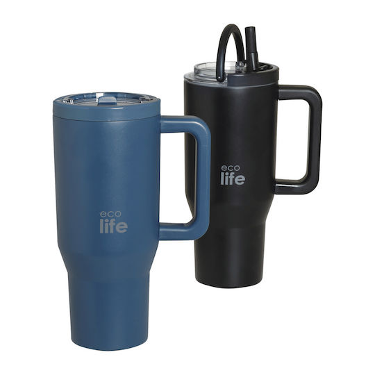 Ecolife Thermos Bottle Stainless Steel BPA Free 900ml Double Handle Ecolife Blue Marine with Handle