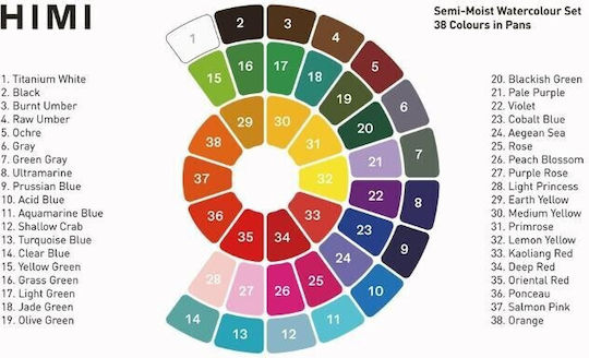 Himi Полувлажен Сет Акварелни Бои 38 Цветни С Четка