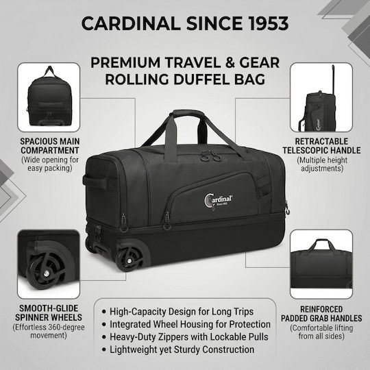 Cardinal Sack Reise 105lt Schwarzes Stoff 75x36x39cm
