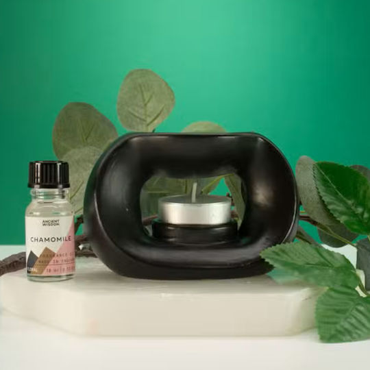 Moon Oval Pebble Oil Burner Matt Schwarz Ancient Wisdom