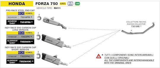 Arrow Exhaust Aluminium Dark Indy Race Evo Long Carbon Cap Honda Forza 750 '25-'26 73523akn.alum Dark