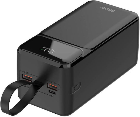 Savio BA-14 Power Bank 50000mAh 20W mit 2 USB-A Ausgangsanschlüsse und 2 USB-C Ausgangsanschlüsse Schwarz
