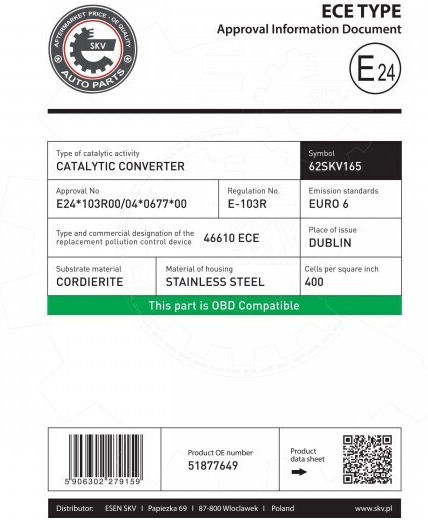 SKV Convertizor Catalitic Pentru Fiat Ford Lancia