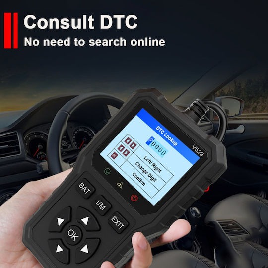 Obd2 Auto Diagnostic Tester Foxsur V529 Battery Test Dtc Lookup 10 Languages Engine Codes O2 Sensor Evap Freeze Frame I M Black