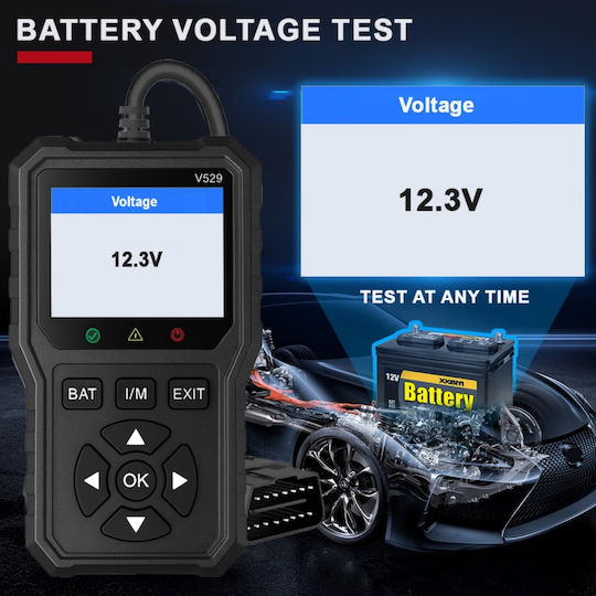 Obd2 Auto Diagnostic Tester Foxsur V529 Battery Test Dtc Lookup 10 Languages Engine Codes O2 Sensor Evap Freeze Frame I M Black