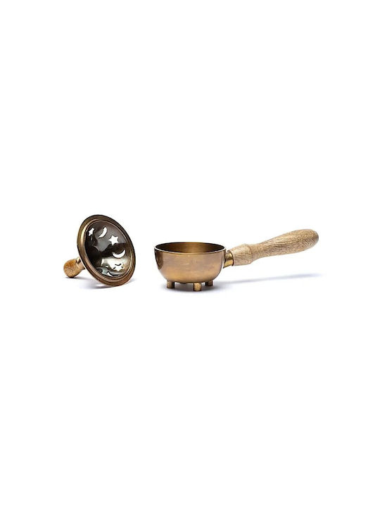 Metal Incense Burner Cone Lid Wooden Handle