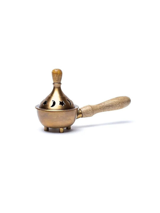 Metal Incense Burner Cone Lid Wooden Handle