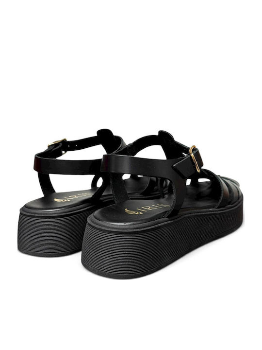 Leather Women's Flat Sandals Black