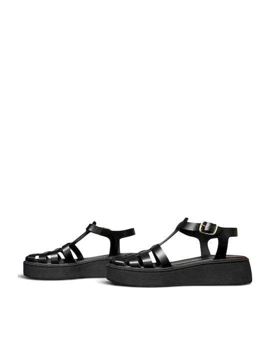 Leather Women's Flat Sandals Black