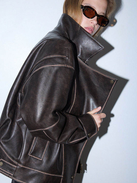 Leather Women's Jacket for Winter Deep Brown