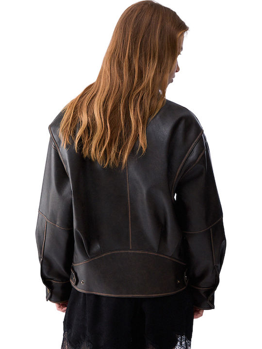Leather Women's Jacket for Winter Deep Brown