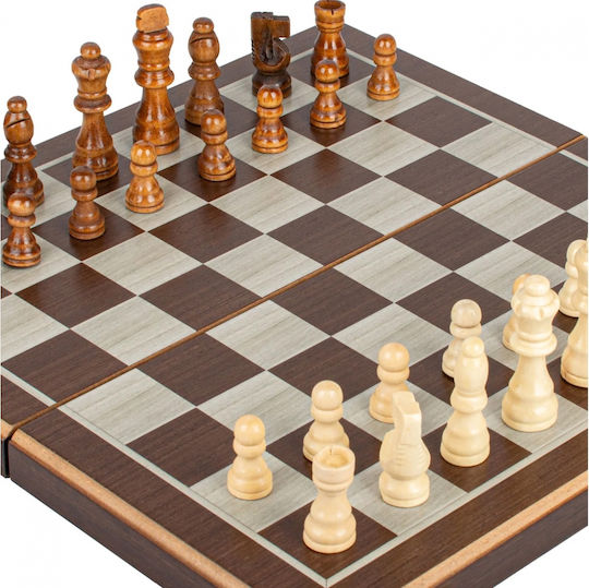 Manopoulos Wooden Checkers & Dice Set for Backgammon Handmade 17cm
