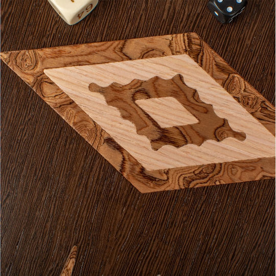 Manopoulos Wenge Wooden Checkers & Dice for Backgammon Handmade Brown 17cm