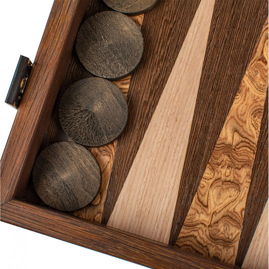 Manopoulos Wenge Wooden Checkers & Dice for Backgammon Handmade Brown 17cm