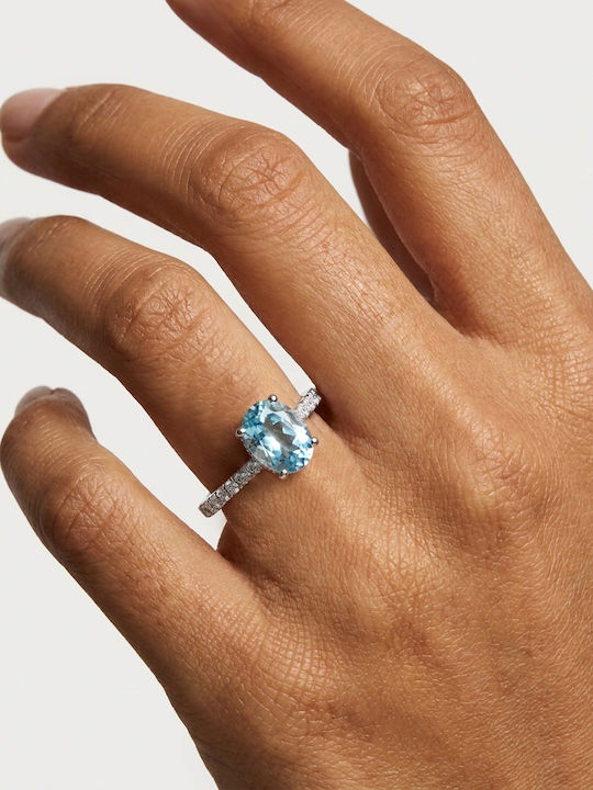 Damentagring mit Diamant aus Weißgold 18K